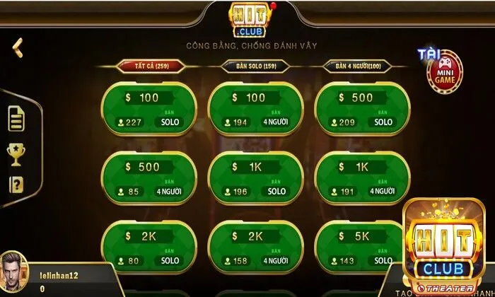 Cách đánh bài tiến lên luôn thắng - Mẹo và chiến thuật 6 Chọn bàn chơi Tiến lên tại Hitclub